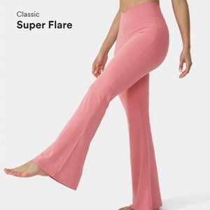 XS Petite, Halara Pink Crossover High Waisted Back Pocket Super Flare Leggings